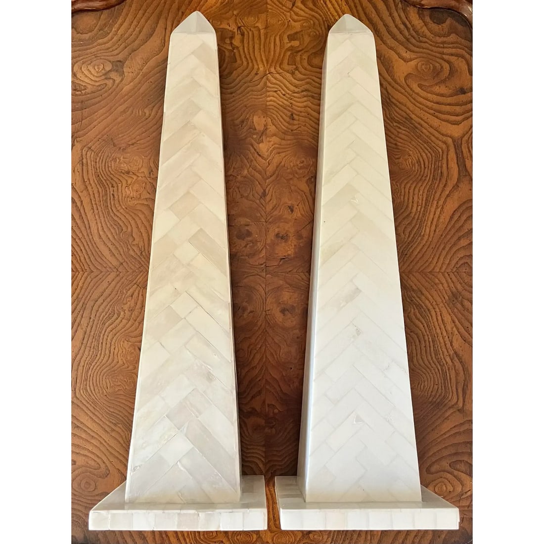 Late 20th Century Herringbone Tessellated Bone Obelisks - Set of 2 - 9