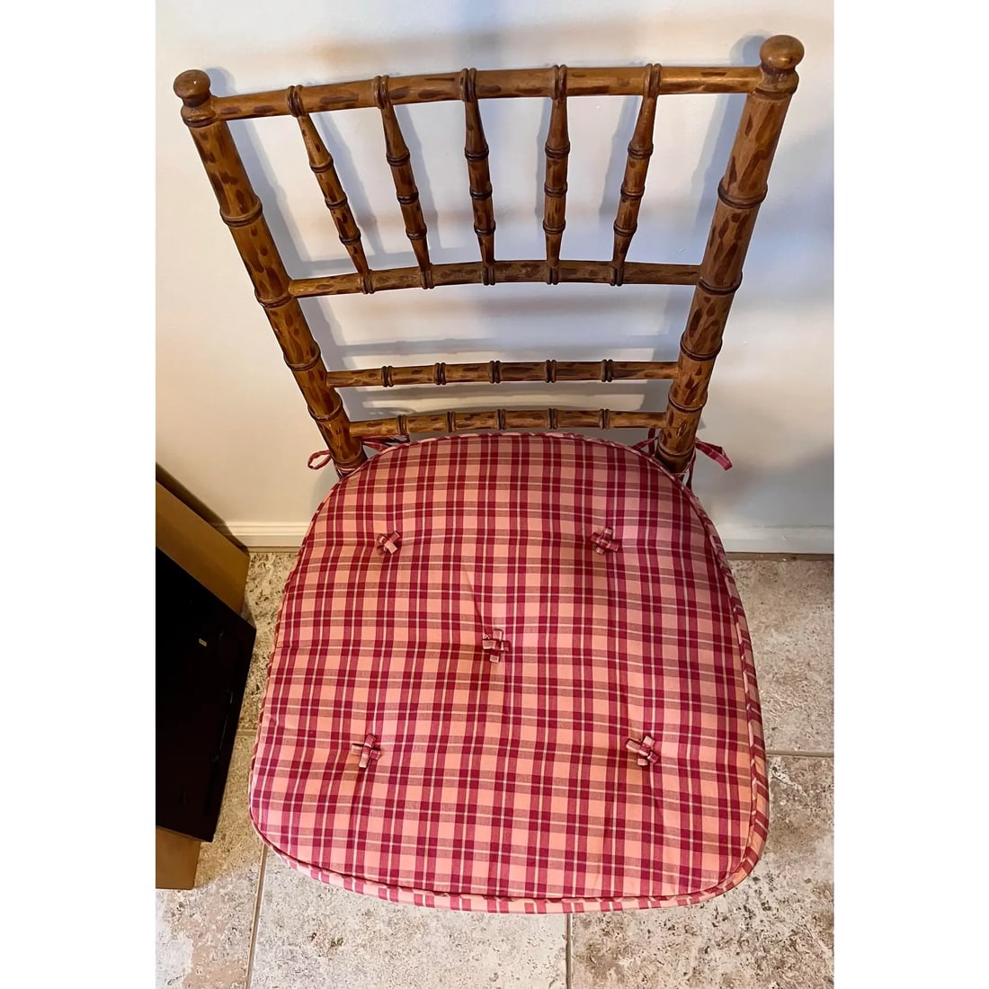 Mid 20th Century Faux Bamboo Tortoise Shell Finish Chair Made in Spain With Custom Red Raspberry Che - 10