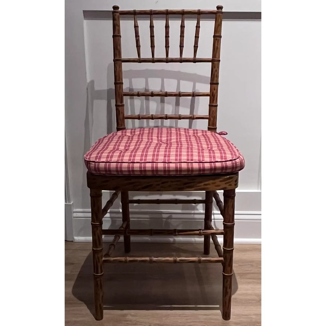 Mid 20th Century Faux Bamboo Tortoise Shell Finish Chair Made in Spain With Custom Red Raspberry Che - 11