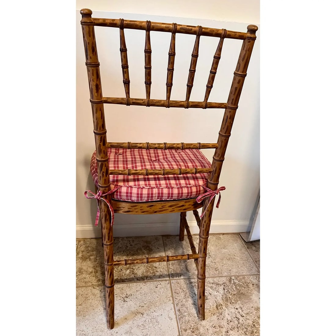 Mid 20th Century Faux Bamboo Tortoise Shell Finish Chair Made in Spain With Custom Red Raspberry Che - 4
