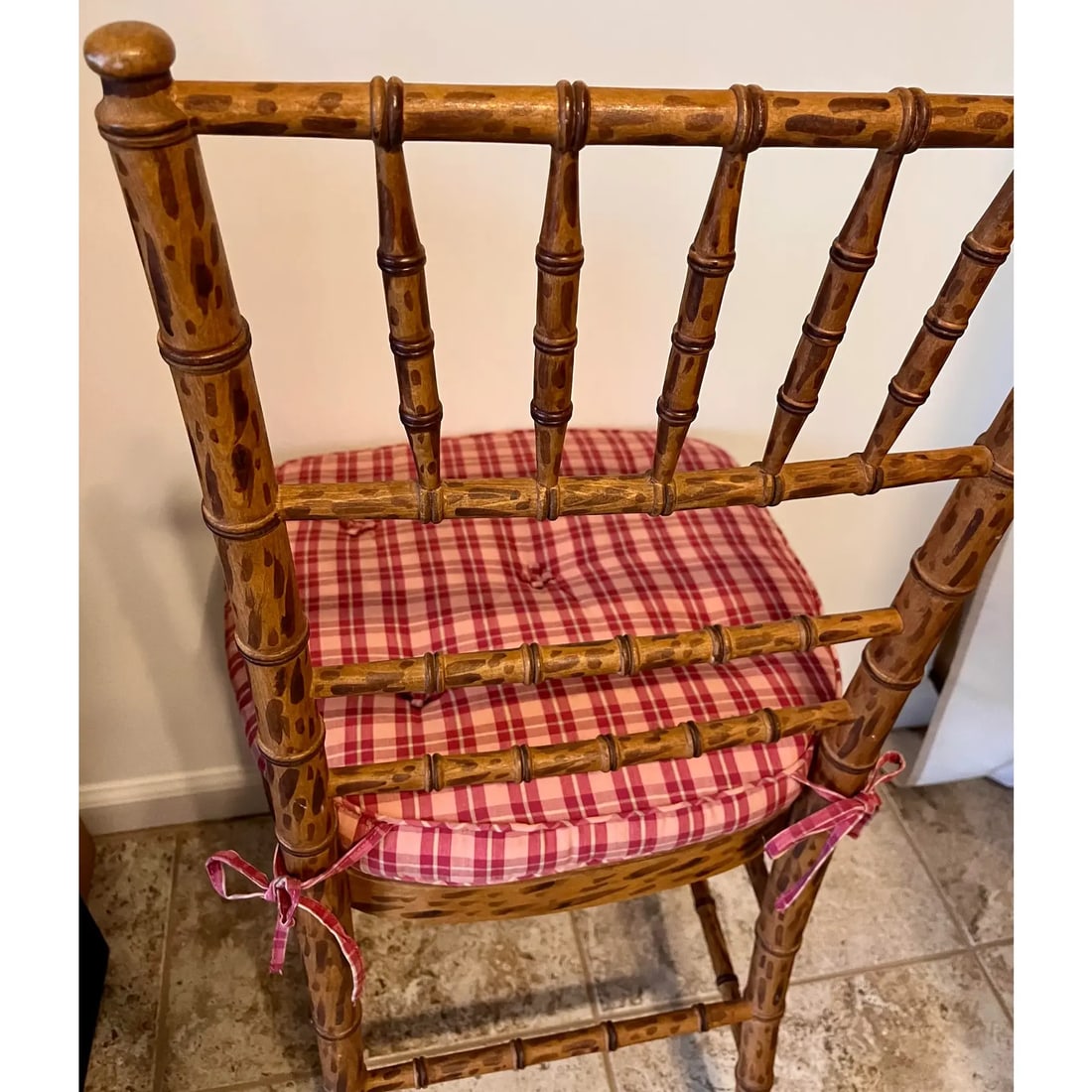 Mid 20th Century Faux Bamboo Tortoise Shell Finish Chair Made in Spain With Custom Red Raspberry Che - 7