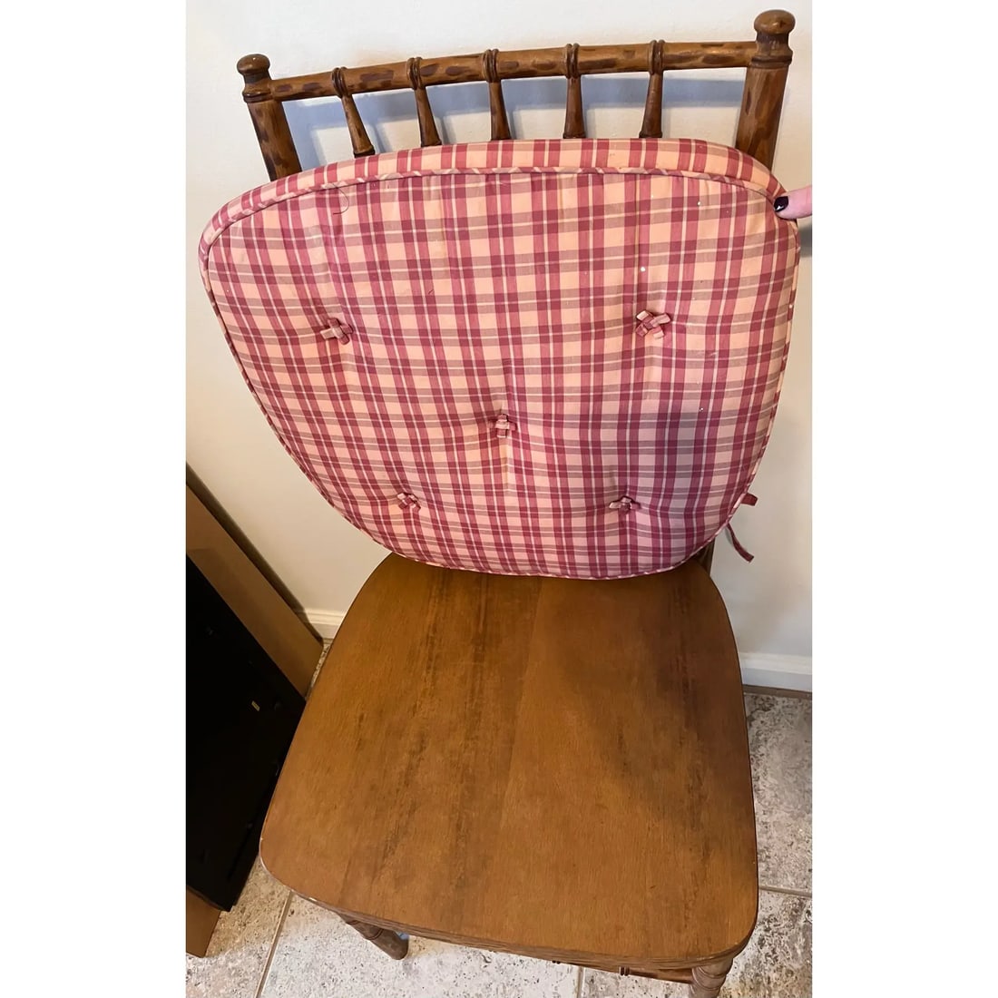 Mid 20th Century Faux Bamboo Tortoise Shell Finish Chair Made in Spain With Custom Red Raspberry Che - 9