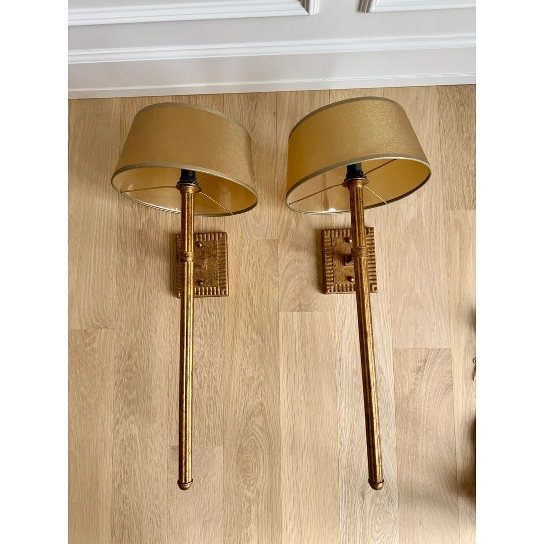 1990s Fine Art Lamps Gold Leaf Torchère Sconces - A Pair - 2