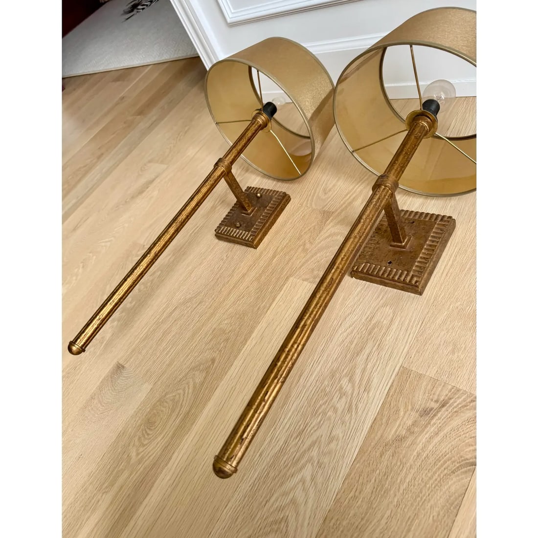 1990s Fine Art Lamps Gold Leaf Torchère Sconces - A Pair - 3
