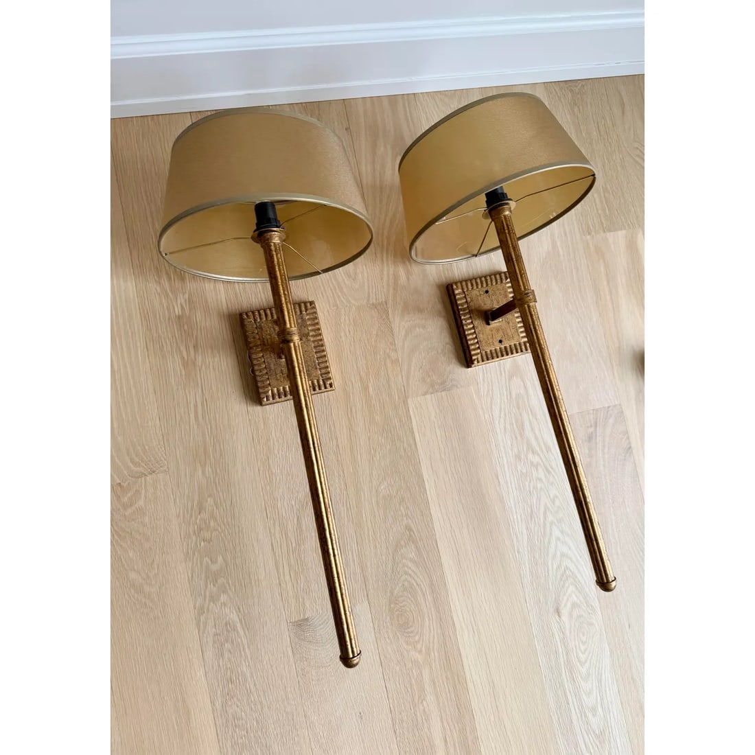 1990s Fine Art Lamps Gold Leaf Torchère Sconces - A Pair - 4