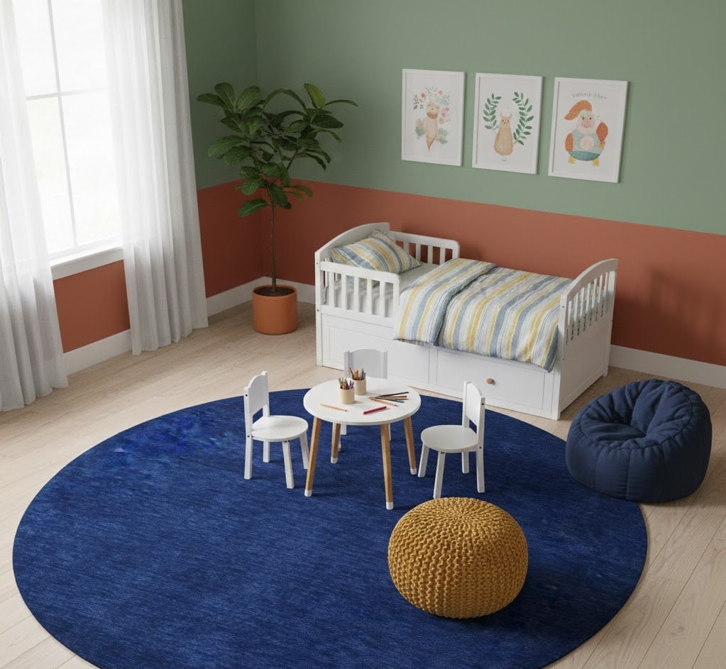 Solid Royal Blue Modern 8X8 Gabbeh Oriental Round Rug - 2