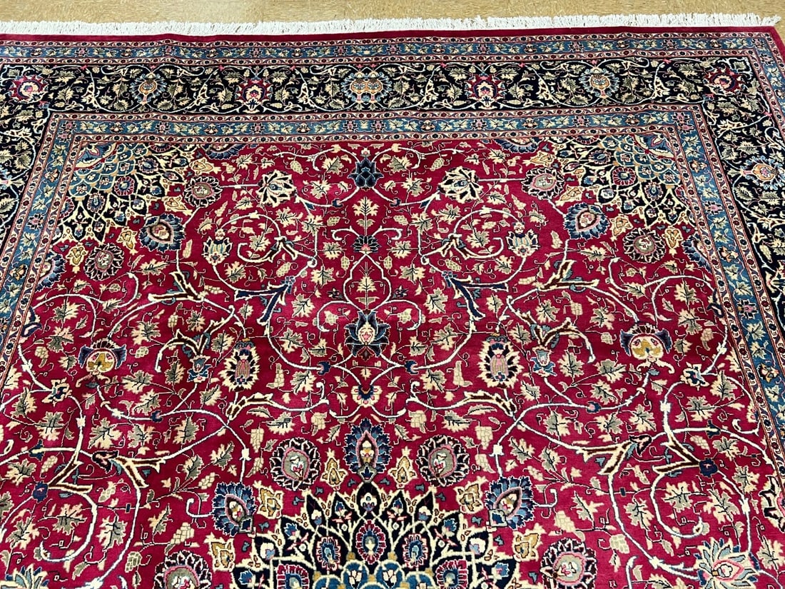 Hand Knotted Persian Kashmar Rug Magenta Red Wool 9'10" x 12'9" Area Carpet - 4