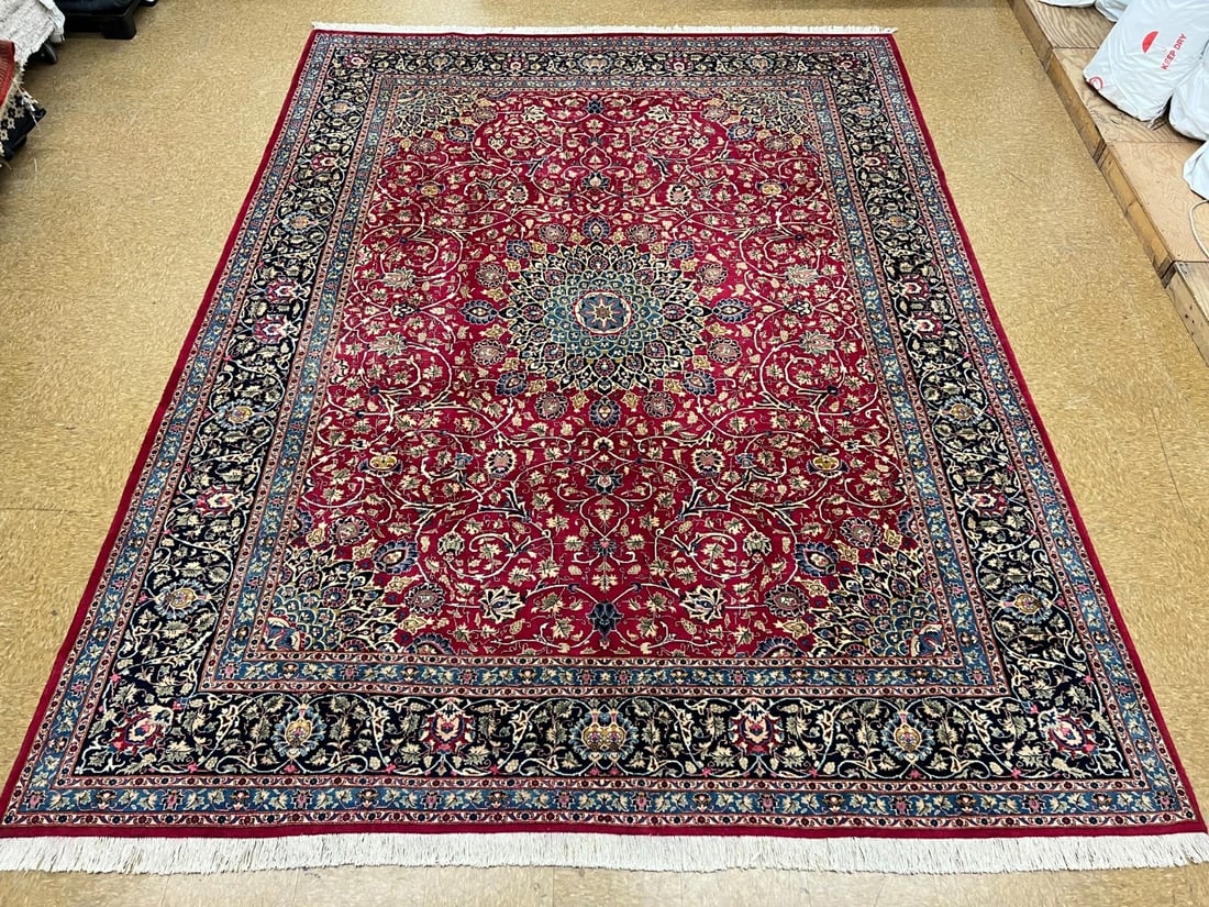 Hand Knotted Persian Kashmar Rug Magenta Red Wool 9'10" x 12'9" Area Carpet - 6