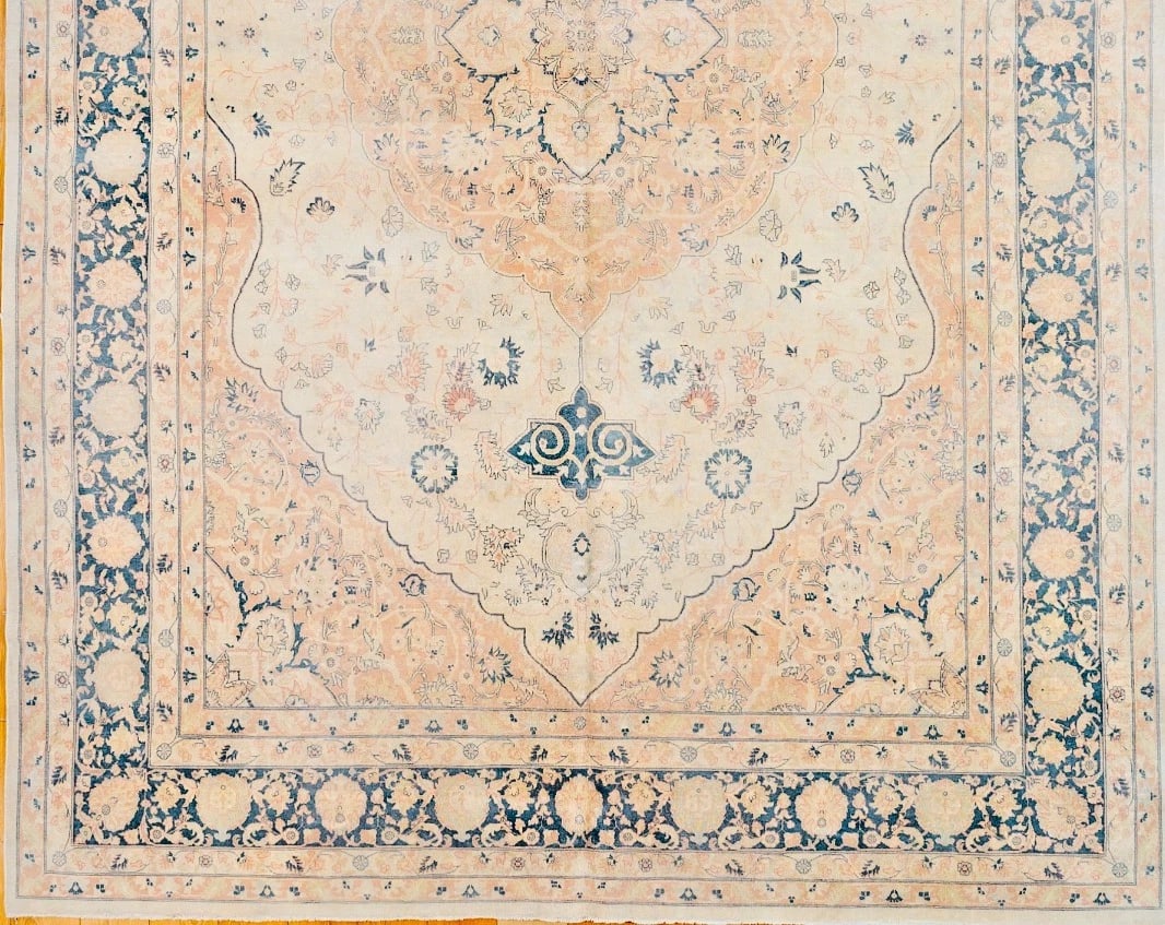 Hand Knotted Indo-Tabriz Ivory Wool Oriental Area Rug Carpet 10'9" x 16'2" - 2