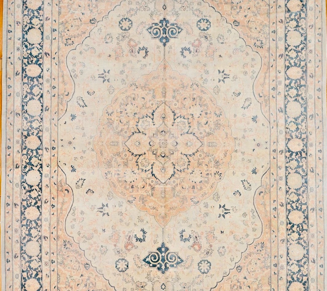 Hand Knotted Indo-Tabriz Ivory Wool Oriental Area Rug Carpet 10'9" x 16'2" - 3