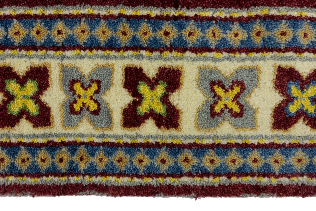 Maroon Red Geometric 4X6 Kazak Oriental Rug - 14