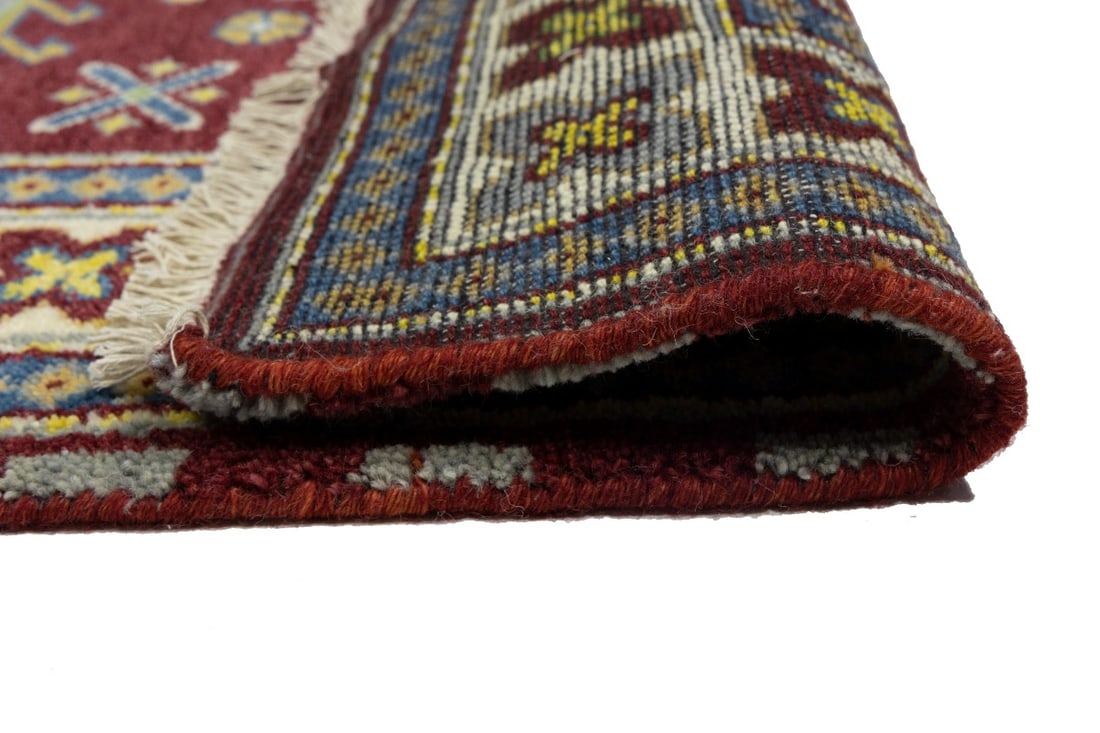 Maroon Red Geometric 4X6 Kazak Oriental Rug - 17