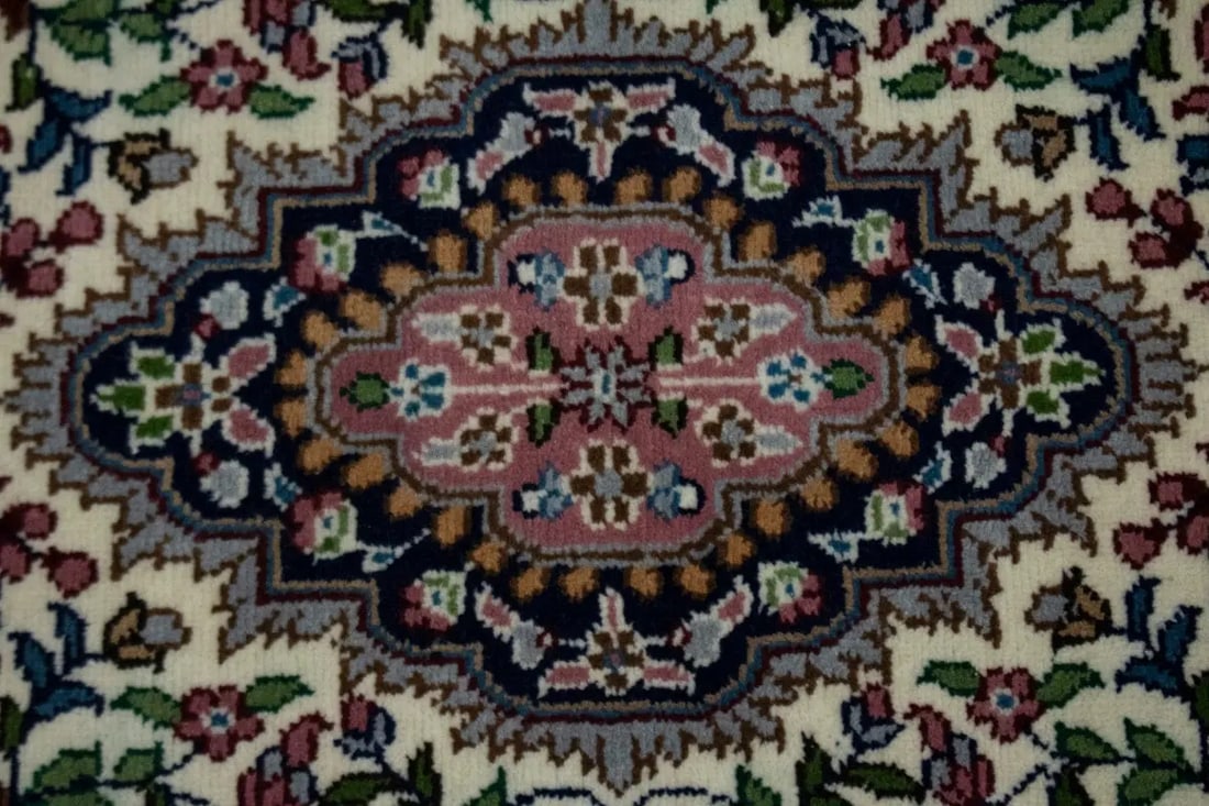 Cream Floral Kirman 3X10 Oriental Rug - 8