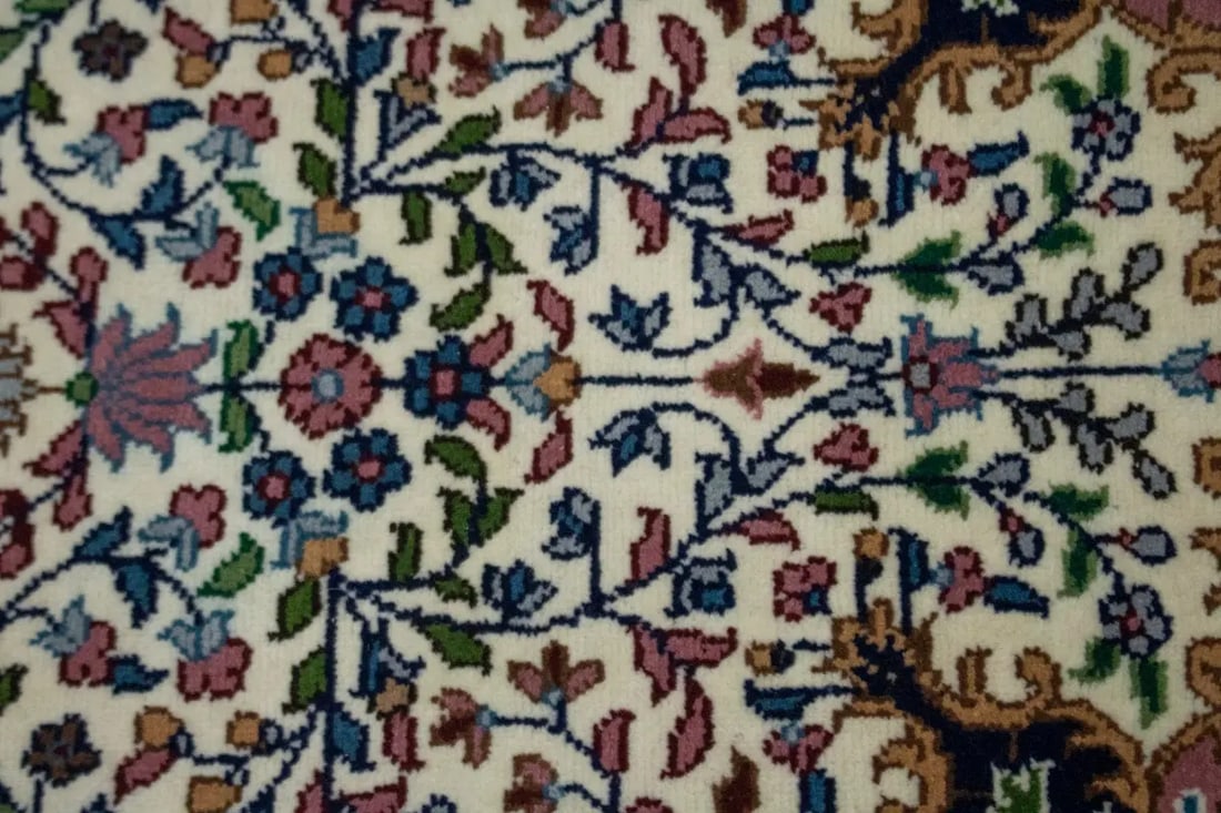 Cream Floral Kirman 3X10 Oriental Rug - 9