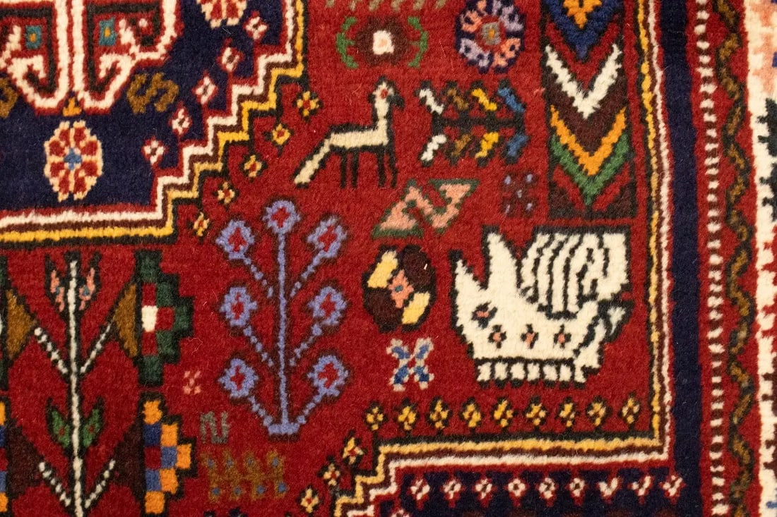 Red Tribal 3'4X4'7 Shiraz Persian Rug - 12