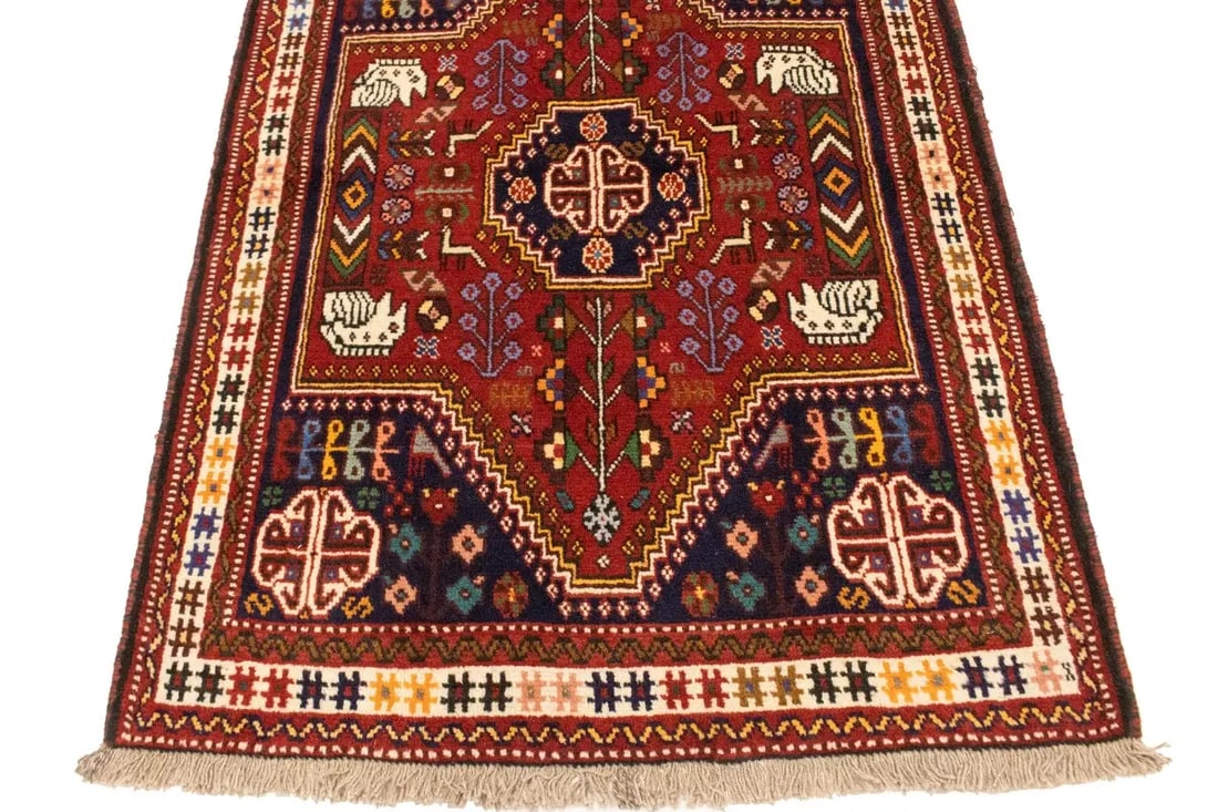 Red Tribal 3'4X4'7 Shiraz Persian Rug - 13