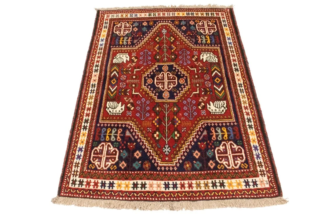 Red Tribal 3'4X4'7 Shiraz Persian Rug - 14