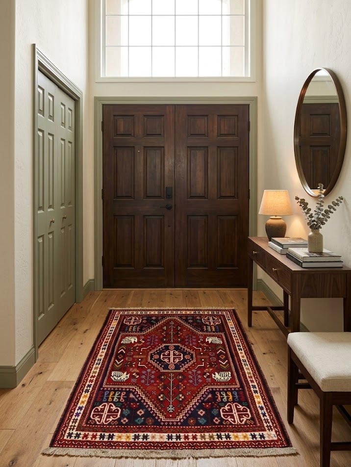Red Tribal 3'4X4'7 Shiraz Persian Rug - 2