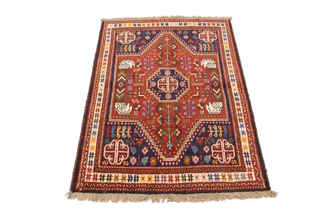 Red Tribal 3'4X4'7 Shiraz Persian Rug - 3