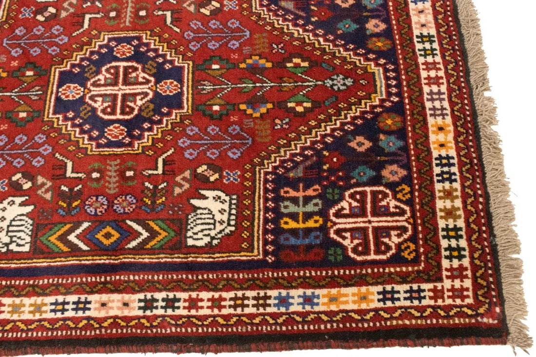 Red Tribal 3'4X4'7 Shiraz Persian Rug - 8