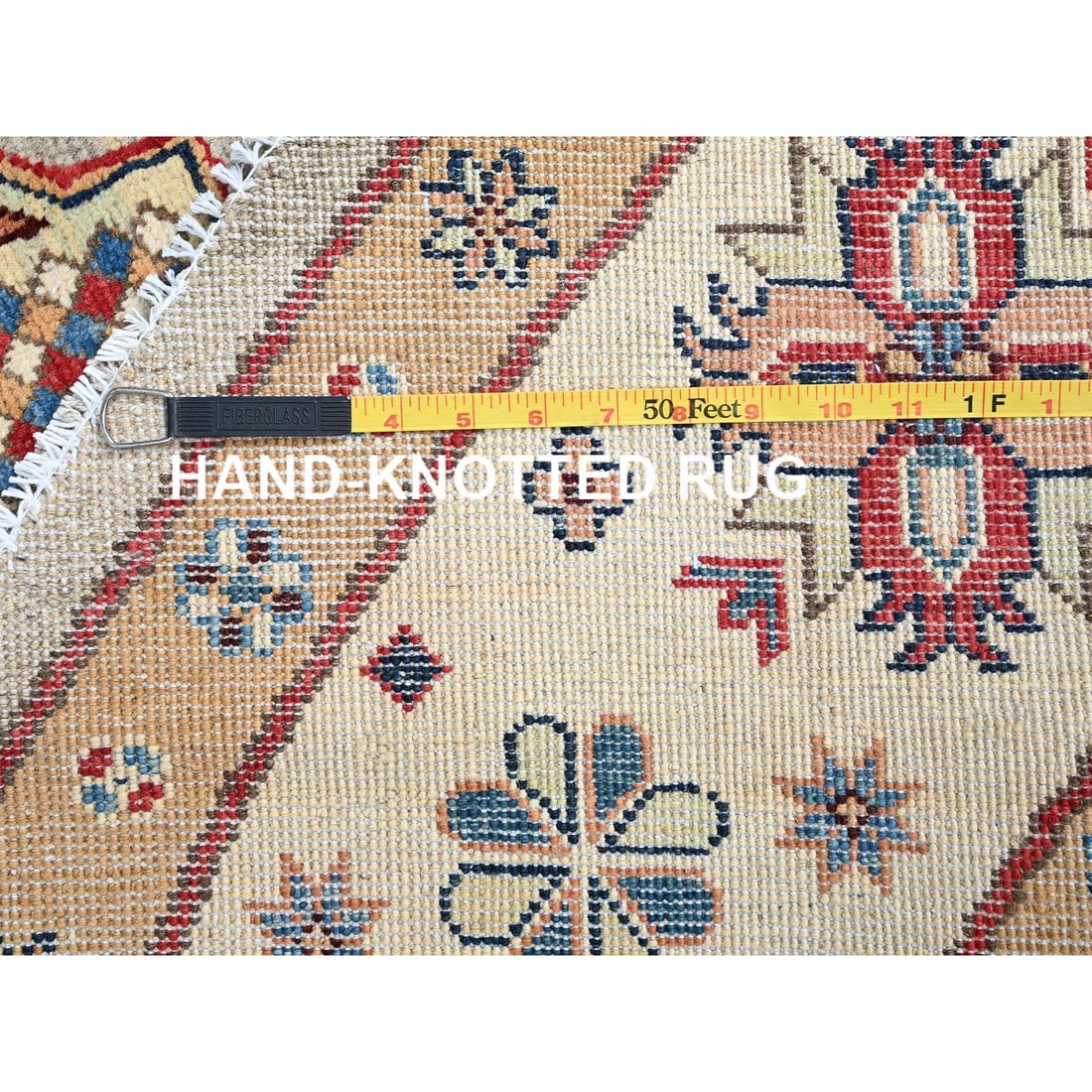 Bamboo Brown Special Kazak Geometric Design Wool Hand Knotted Rug - 10