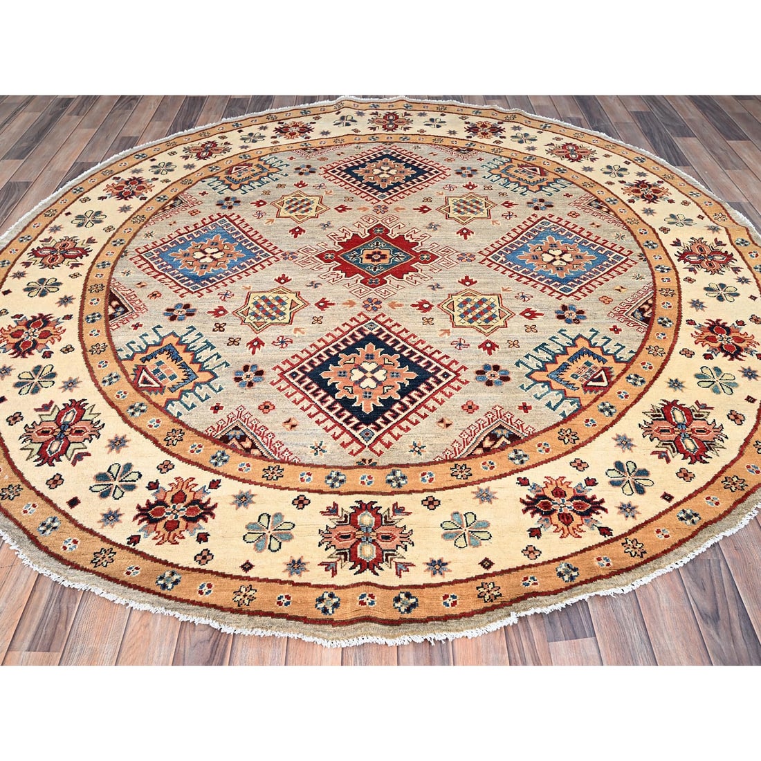 Bamboo Brown Special Kazak Geometric Design Wool Hand Knotted Rug - 2
