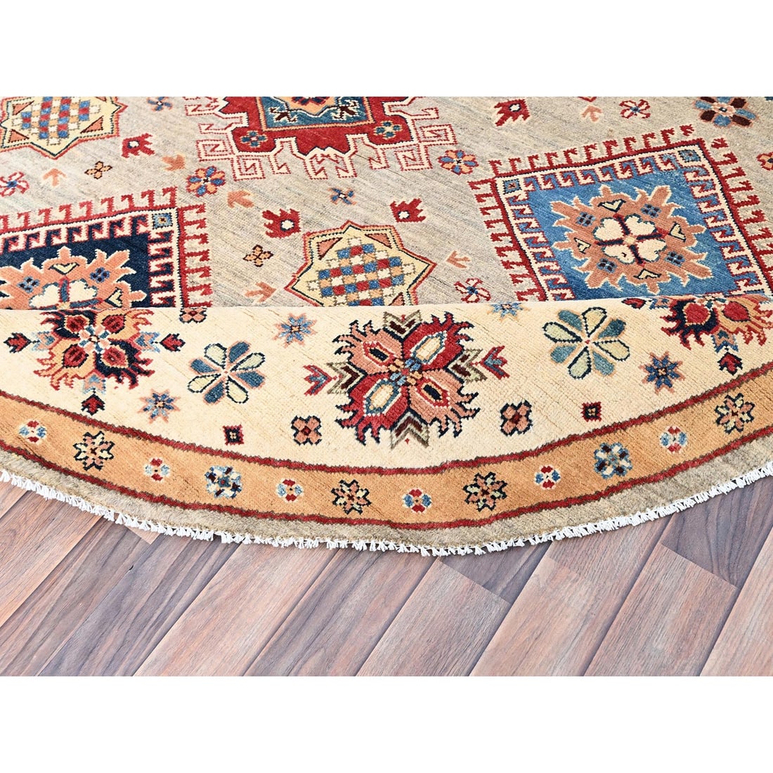 Bamboo Brown Special Kazak Geometric Design Wool Hand Knotted Rug - 4