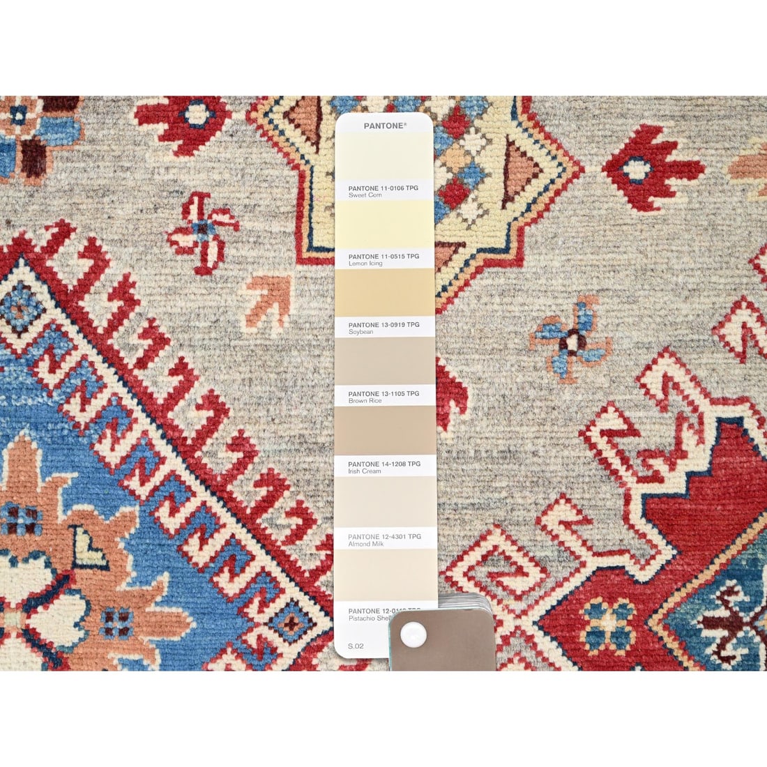 Bamboo Brown Special Kazak Geometric Design Wool Hand Knotted Rug - 6