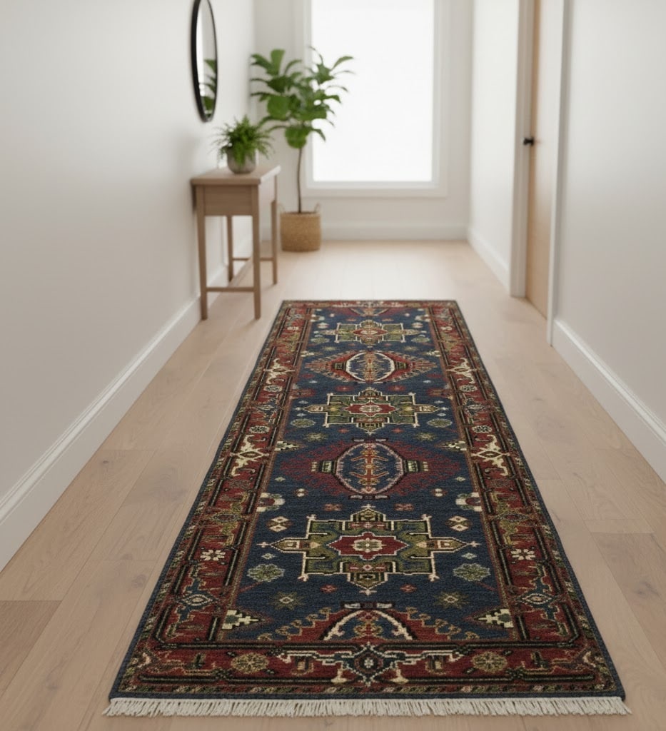 Gray Geometric 3X8 Indo-Karajeh Oriental Runner Rug - 2