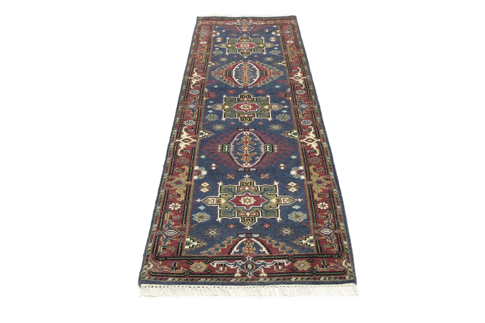 Gray Geometric 3X8 Indo-Karajeh Oriental Runner Rug - 3