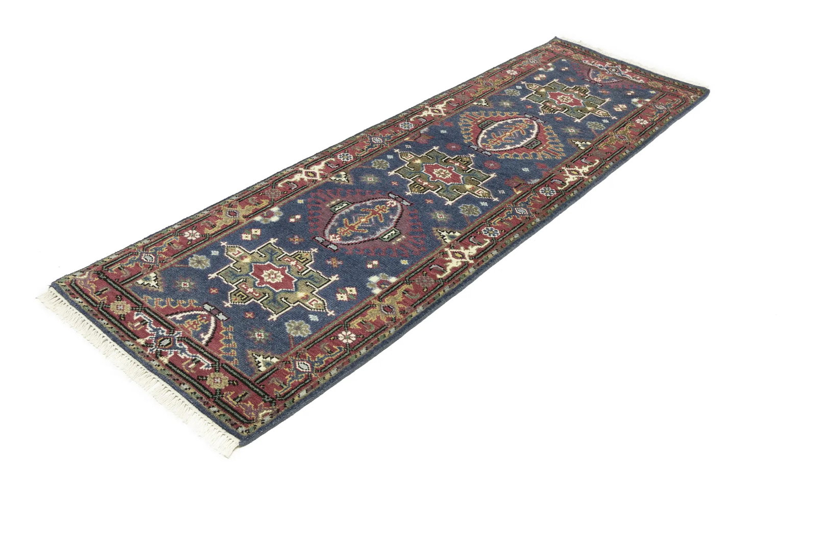 Gray Geometric 3X8 Indo-Karajeh Oriental Runner Rug - 4