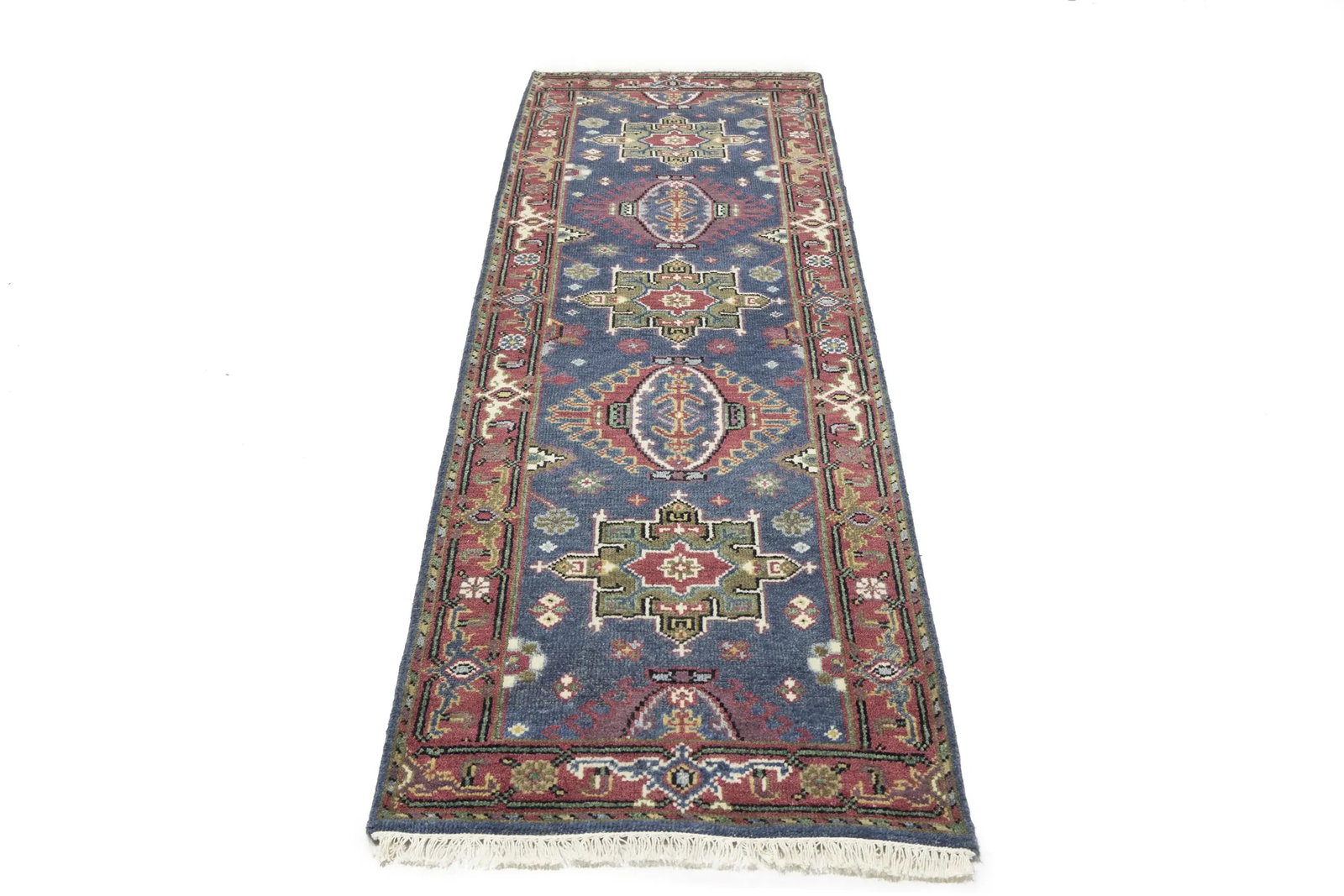 Gray Geometric 3X8 Indo-Karajeh Oriental Runner Rug - 5