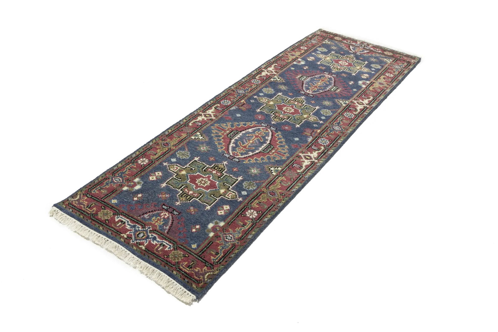 Gray Geometric 3X8 Indo-Karajeh Oriental Runner Rug - 6