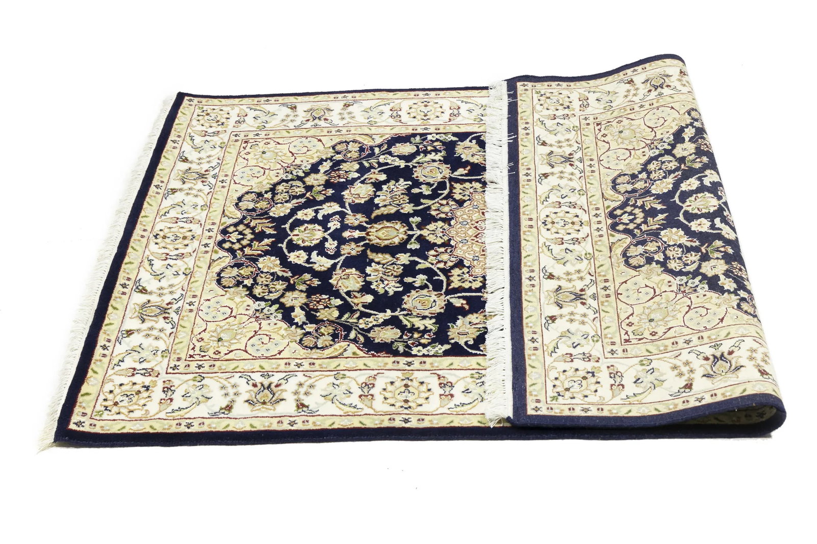 Dark Navy Floral 4X6 Indo-Nain Oriental Rug - 16