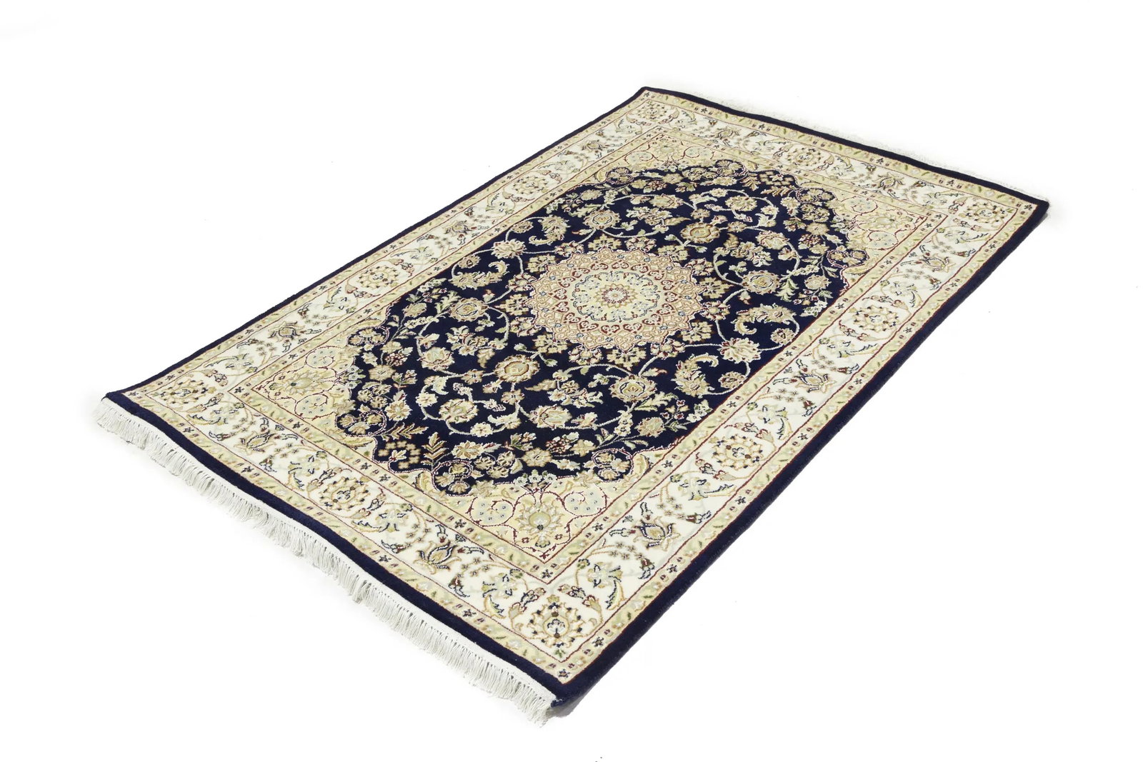 Dark Navy Floral 4X6 Indo-Nain Oriental Rug - 6