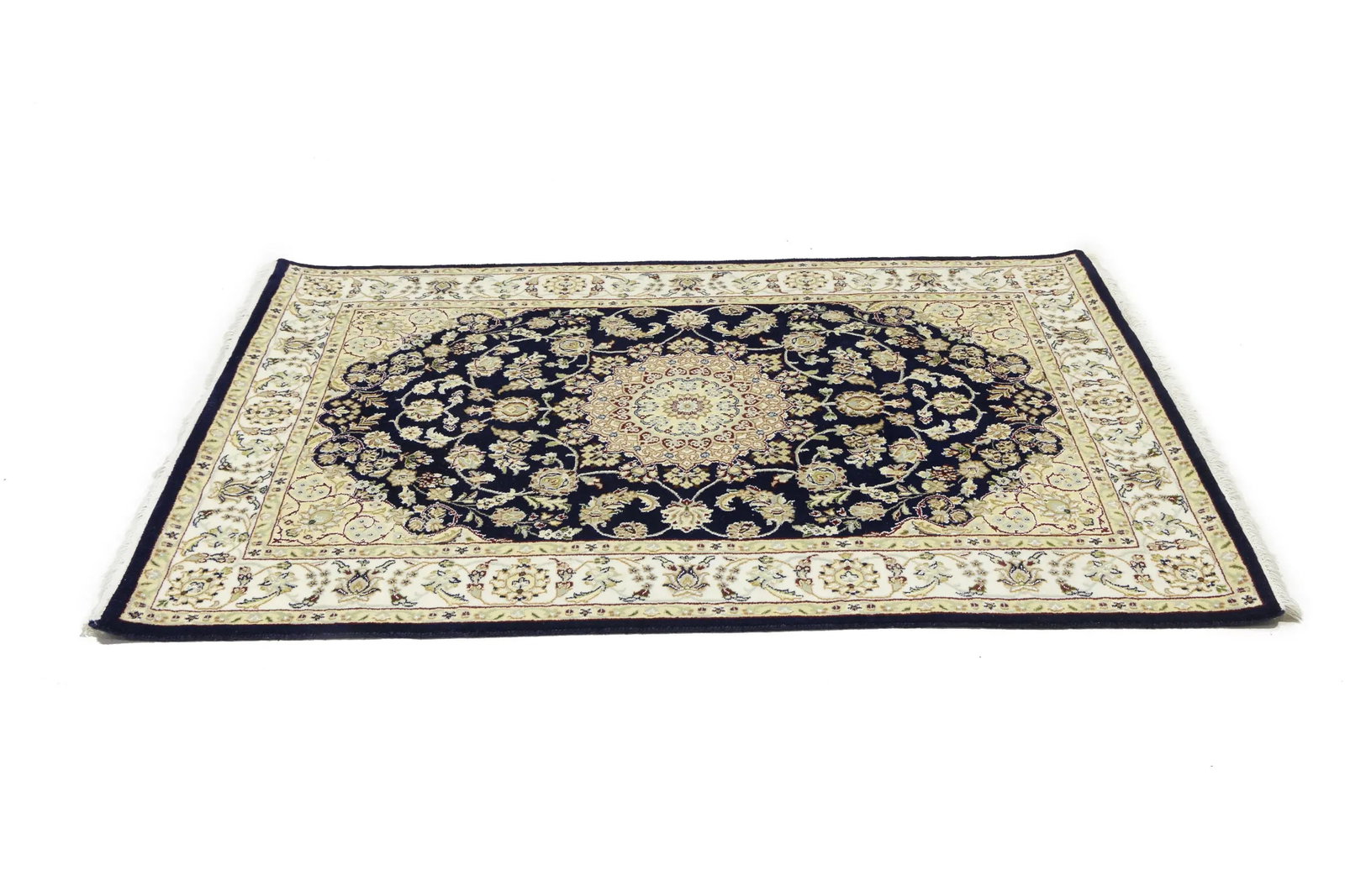 Dark Navy Floral 4X6 Indo-Nain Oriental Rug - 7