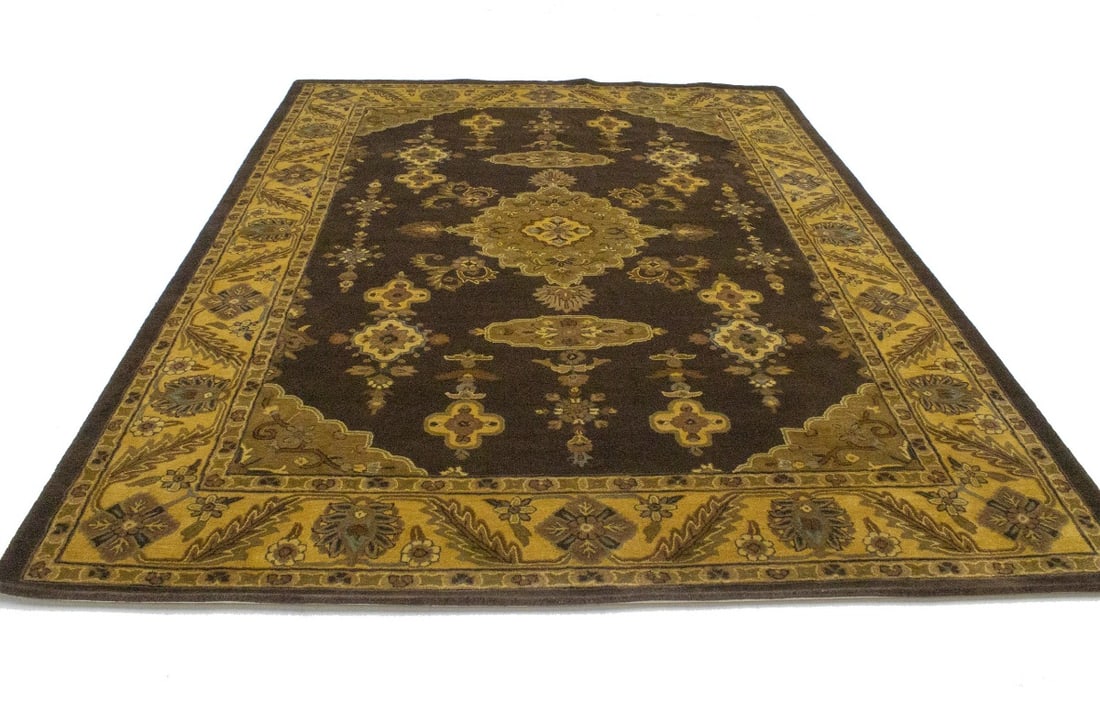 Dark Brown Floral Modern 10X13 Oriental Hand-Tufted Rug - 3