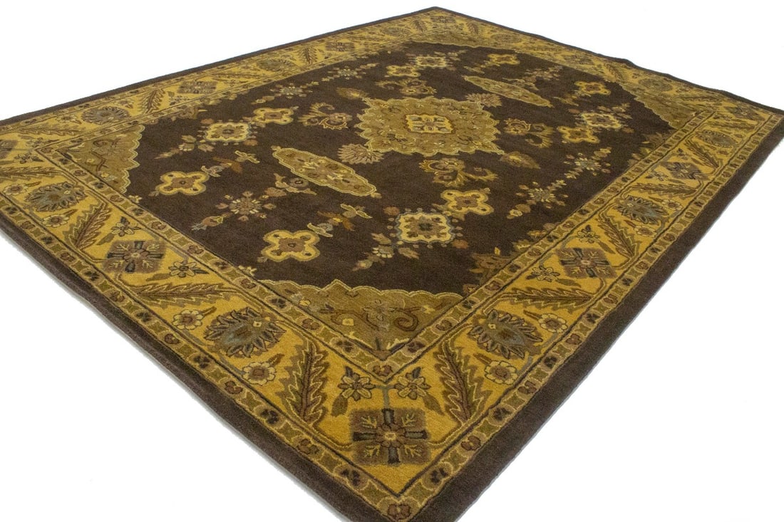 Dark Brown Floral Modern 10X13 Oriental Hand-Tufted Rug - 4