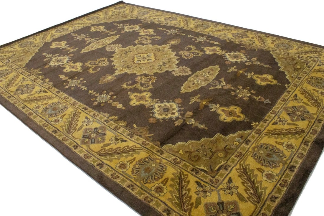 Dark Brown Floral Modern 10X13 Oriental Hand-Tufted Rug - 5