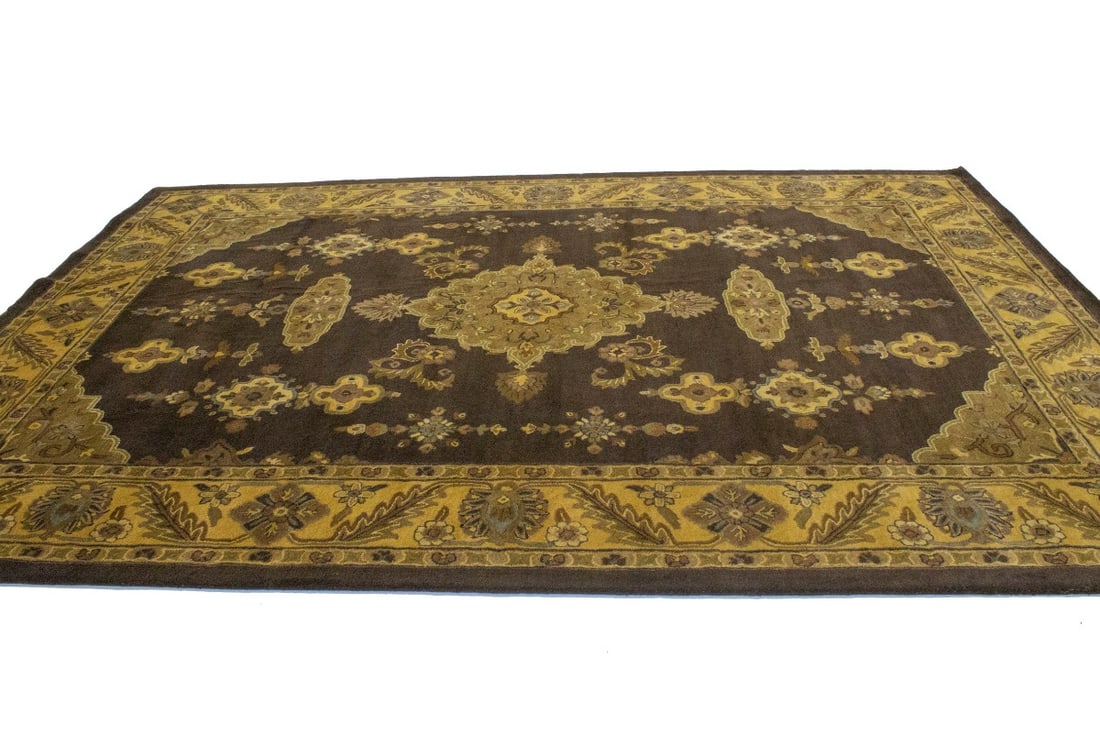 Dark Brown Floral Modern 10X13 Oriental Hand-Tufted Rug - 6