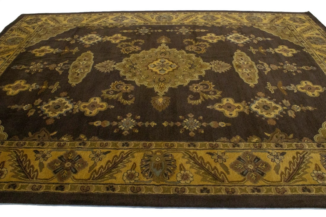 Dark Brown Floral Modern 10X13 Oriental Hand-Tufted Rug - 7