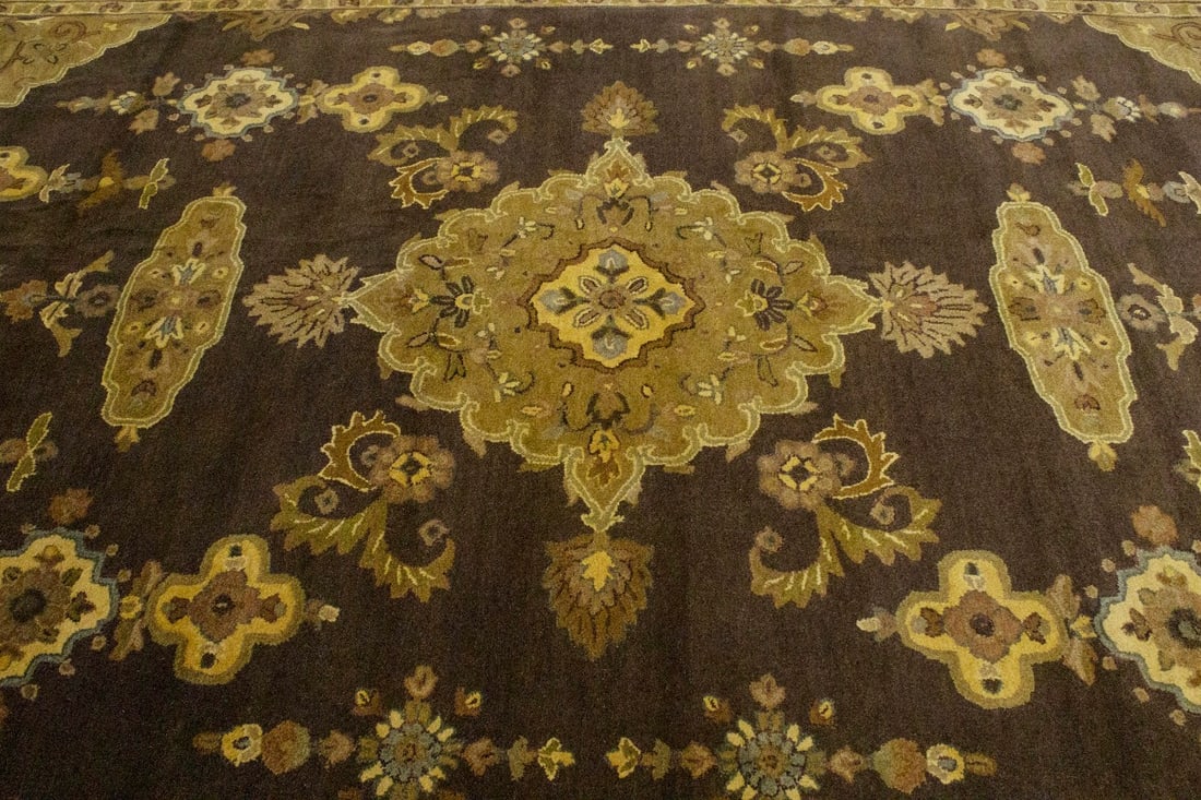Dark Brown Floral Modern 10X13 Oriental Hand-Tufted Rug - 8