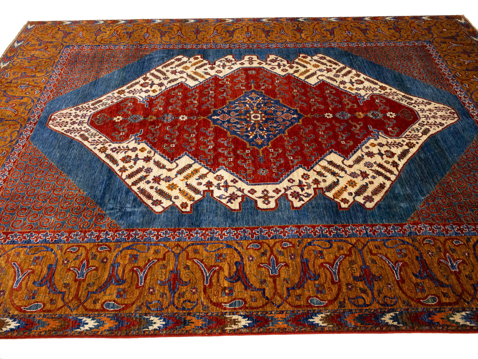 Blue Geometric Tribal 8'2X11'6 Afghan Oriental Rug - 5