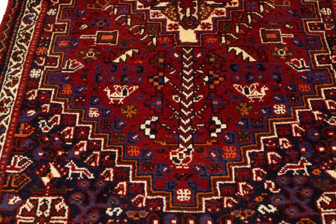 Red Tribal 3'4X5 Shiraz Persian Rug - 11