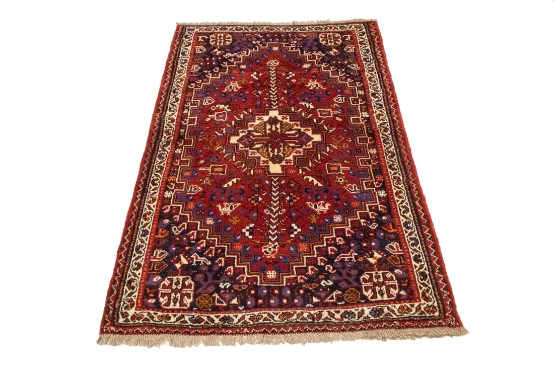 Red Tribal 3'4X5 Shiraz Persian Rug - 15