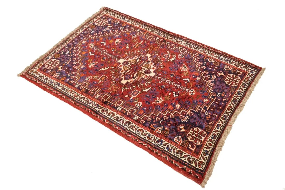 Red Tribal 3'4X5 Shiraz Persian Rug - 4