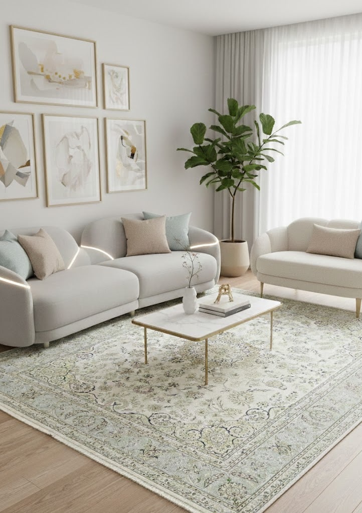 Cream Floral 8X10 Indo-Nain Oriental Rug - 2