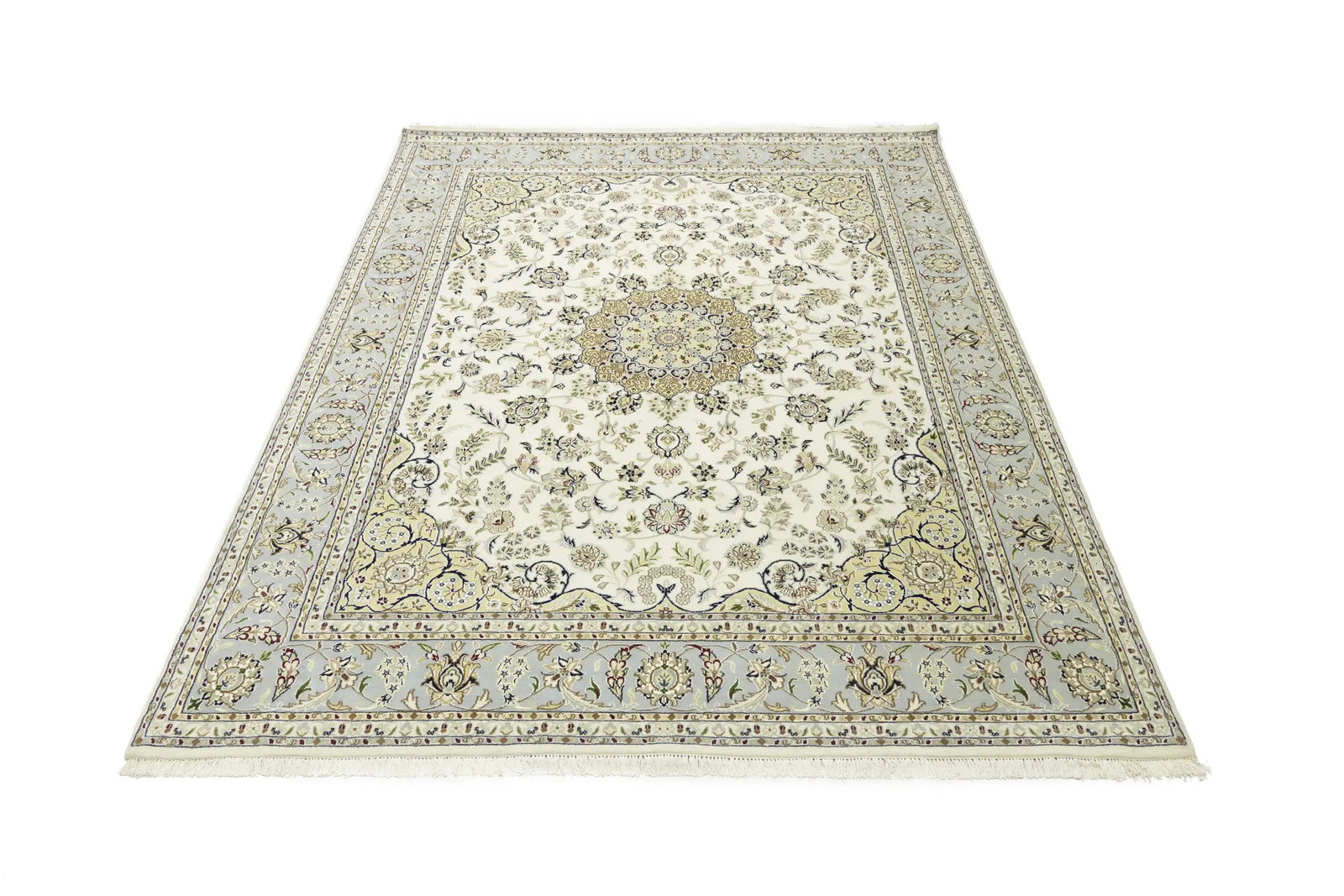 Cream Floral 8X10 Indo-Nain Oriental Rug - 3