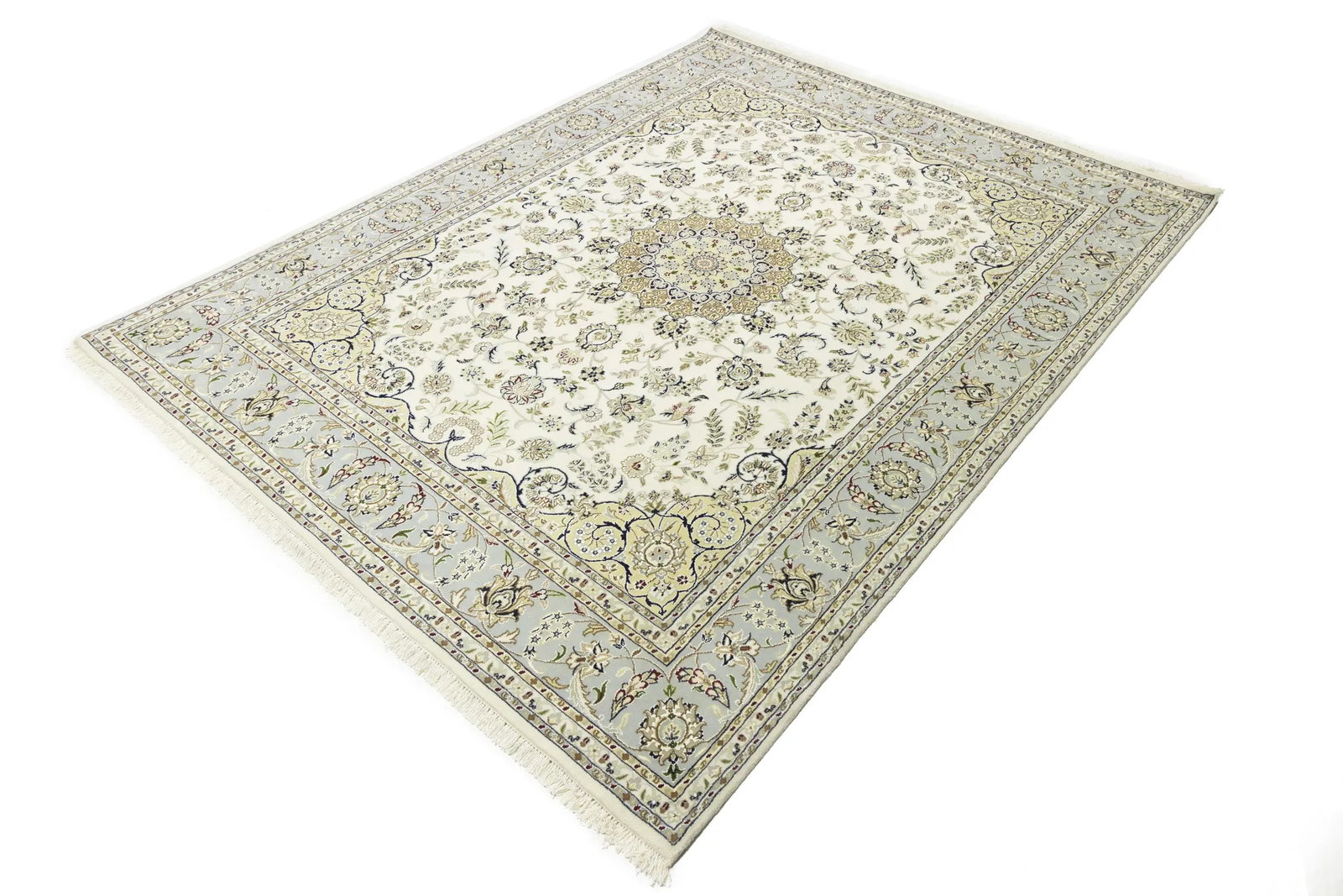 Cream Floral 8X10 Indo-Nain Oriental Rug - 4