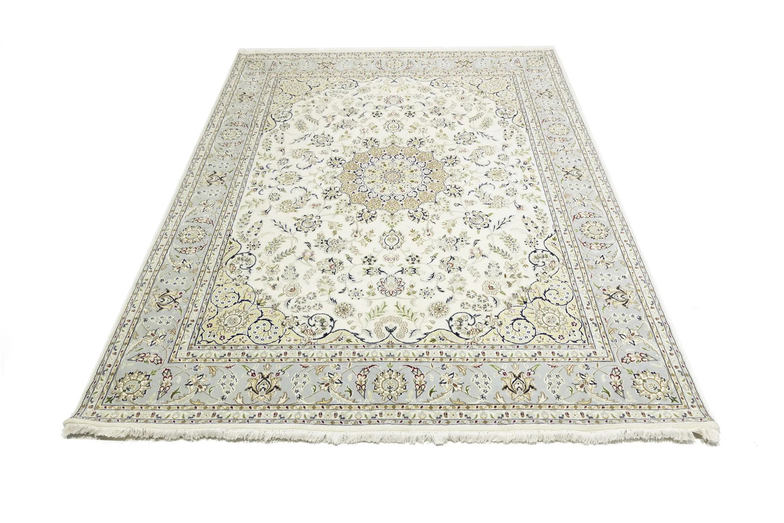 Cream Floral 8X10 Indo-Nain Oriental Rug - 5